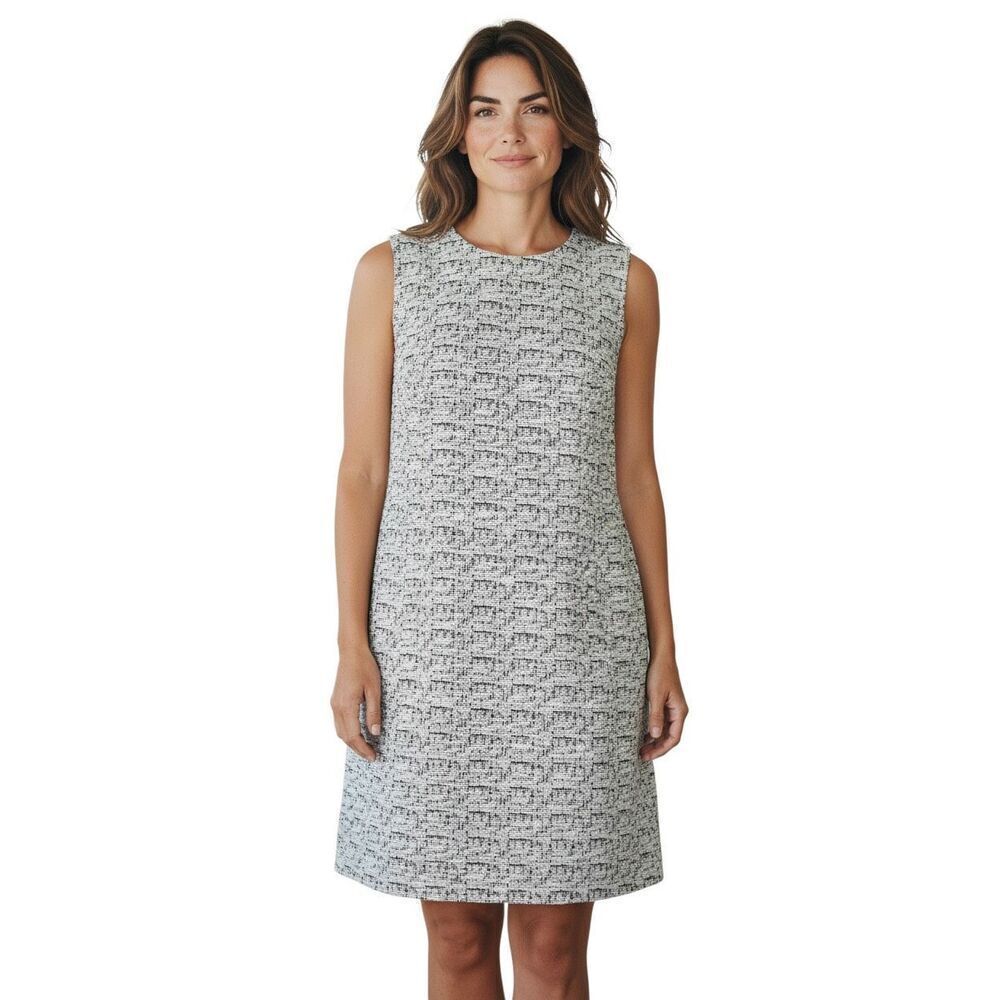 Loft Womens Size 8 Sleeveless Sheath Dress Cream Black Tweed Classic Neutral NWT